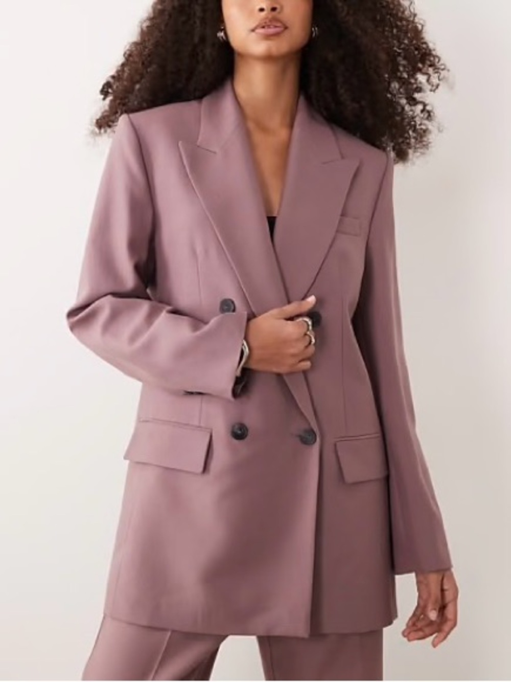 MANGO Selection Double-Breasted Wool Suit Jacket Mauve Size M NWT